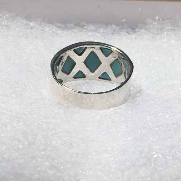 Vintage Sterling Turquoise Marcasite Inlay Ring 7.75 - Picture 4 of 12